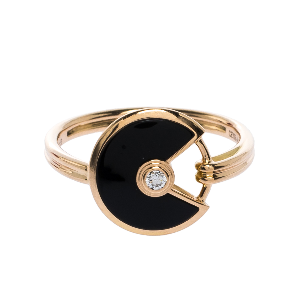 

Cartier Amulette de Cartier Onyx Diamond 18K Rose Gold Ring Size
