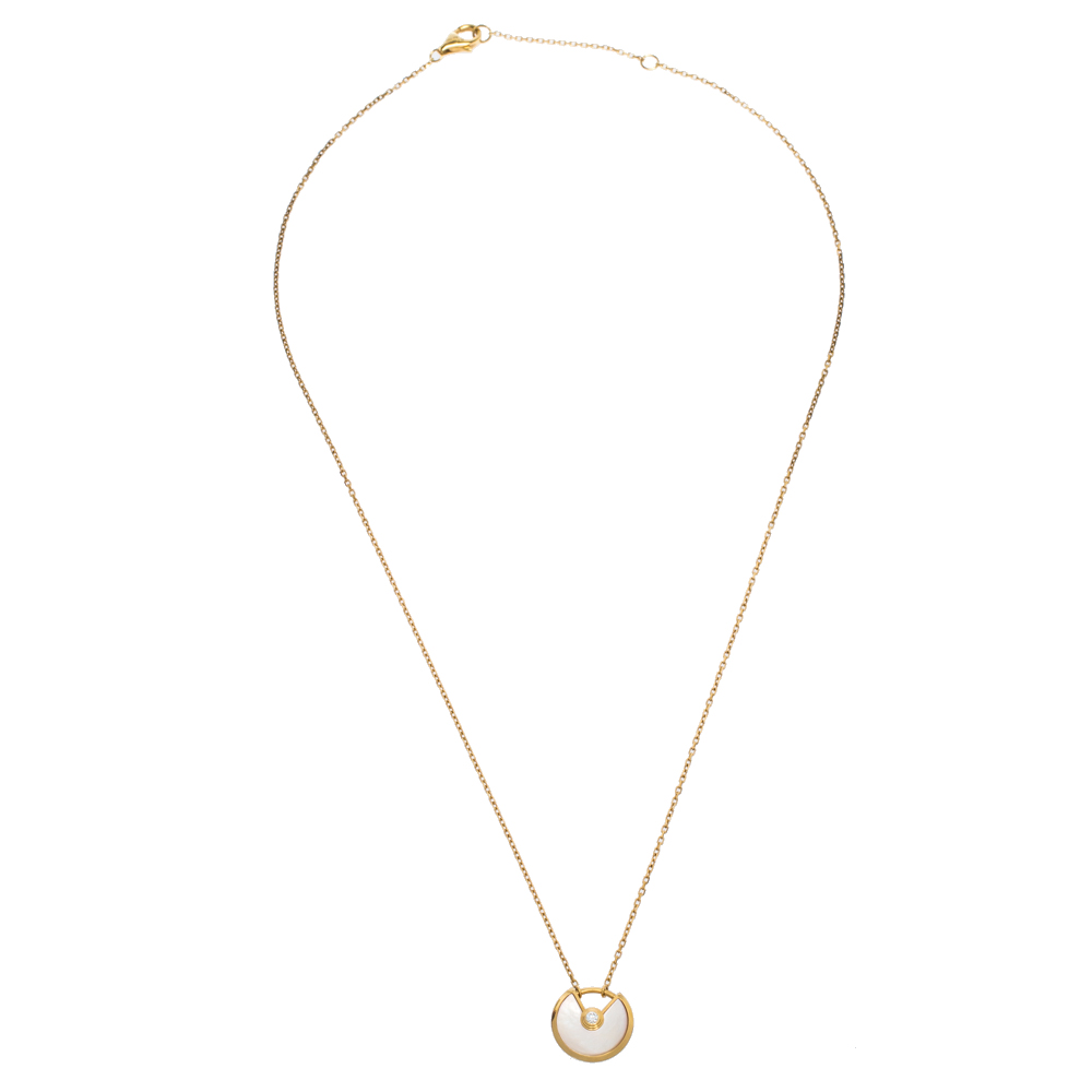 

Cartier Amulette De Cartier Mother of Pearl Diamond 18K Yellow Gold Necklace