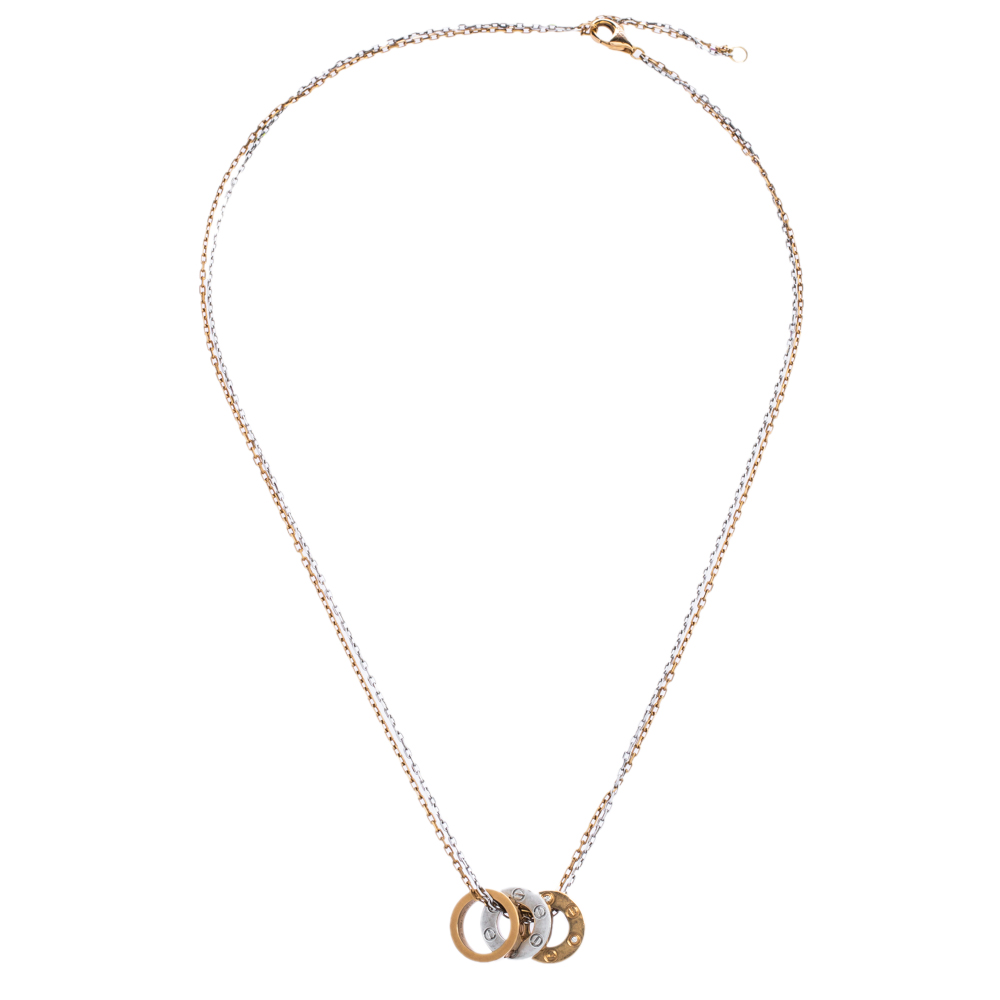 

Cartier Love 6 Diamonds 18K Two Tone Gold 3 Circular Charm Necklace