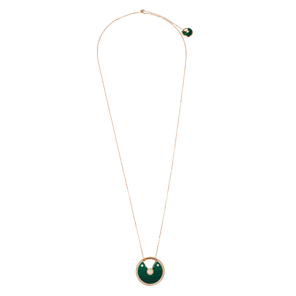 

Cartier Amulette de Cartier Diamond Malachite 18K Rose Gold Large Pendant Necklace