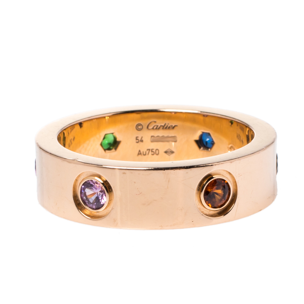 

Cartier LOVE Multicolor Gemstone 18K Rose Gold Ring 54