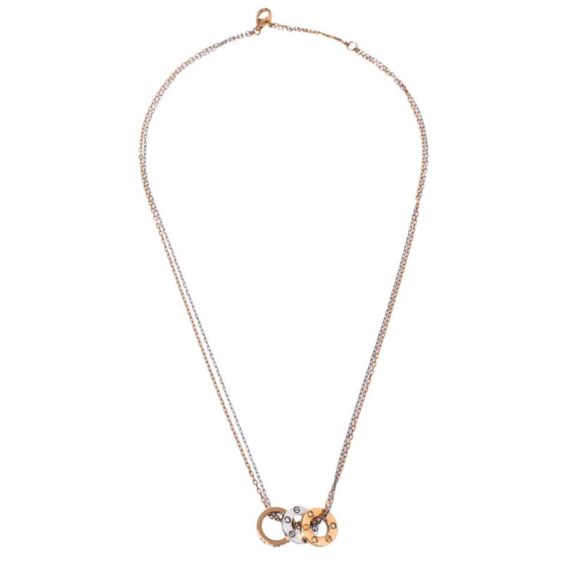 

Cartier LOVE 6 Diamonds 18K Two Tone Gold Double Strand Necklace