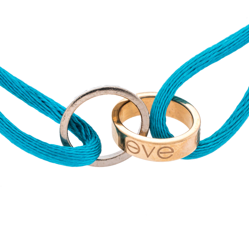 

Cartier LOVE Interlocking Charm 18K Two Tone Gold Adjustable Cord Bracelet