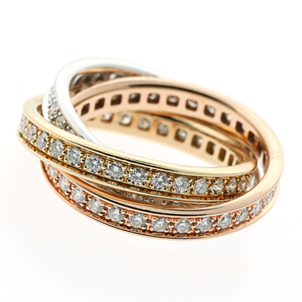 Pre Owned Cartier 18 K Tri Color Trinity Diamond Ring Size 55