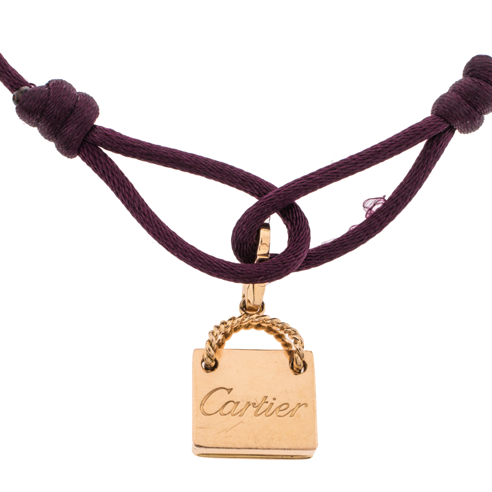 

Cartier Shopping Bag Charm 18K Rose Gold Adjustable Cord Bracelet