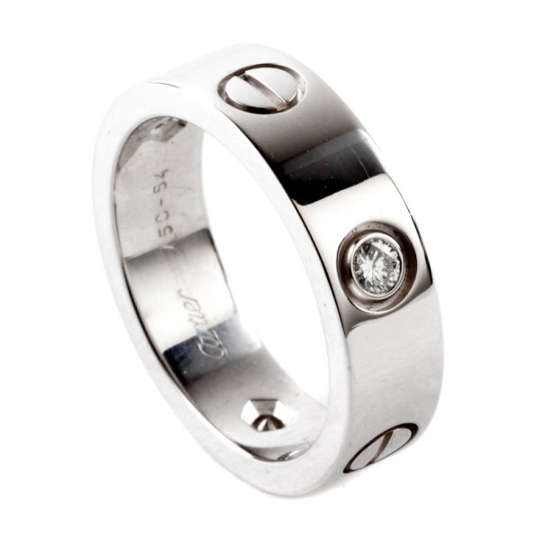 Cartier Love 3 Diamond 18k White Gold Ring Size 54