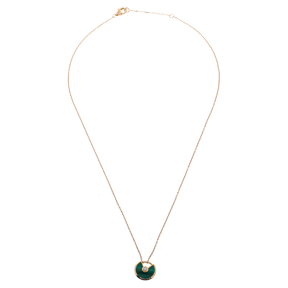 

Cartier Amulette De Cartier Malachite Diamond 18K Rose Gold Necklace