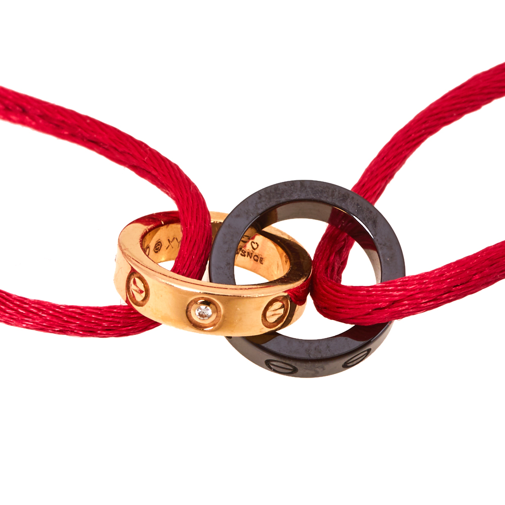 

Cartier Love Diamond 18K Rose Gold & Ceramic Rings Red Cord Bracelet