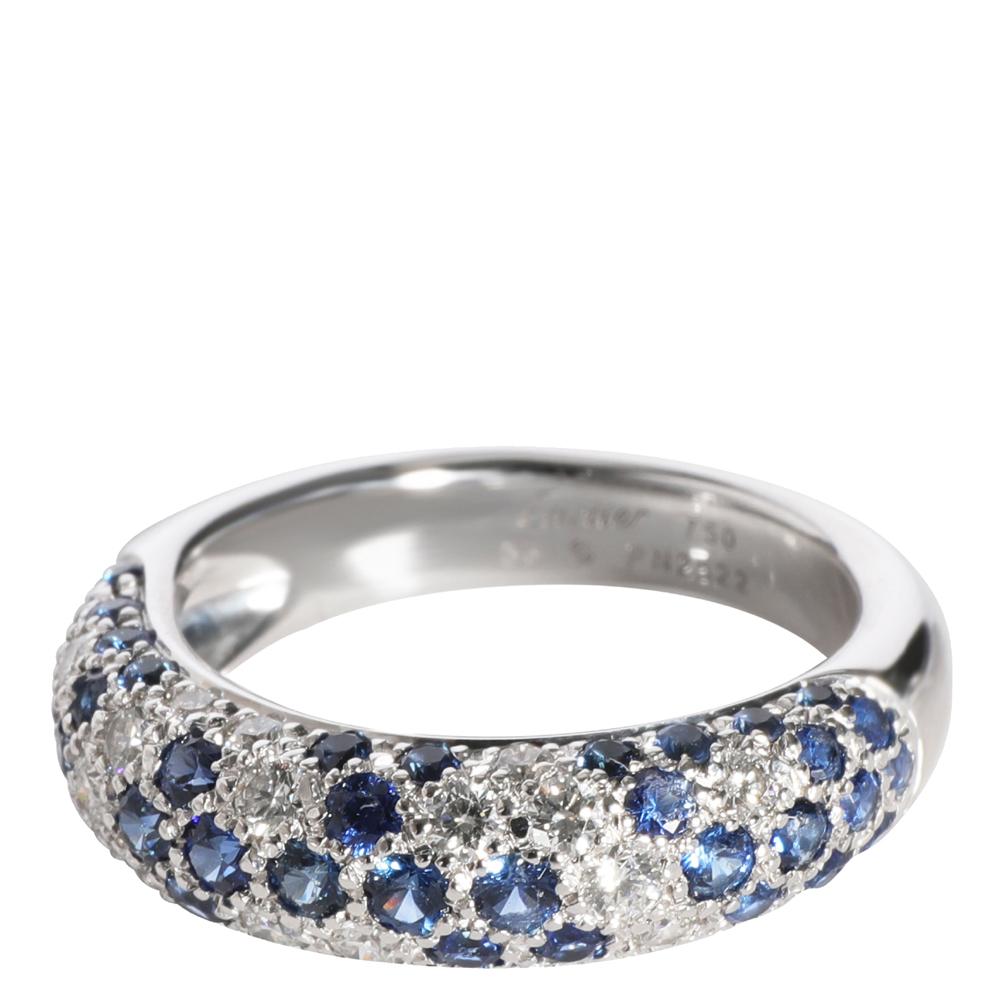 

Cartier Mimi Sapphire & Diamond Pave Dome 18K White Gold Ring Size EU 53
