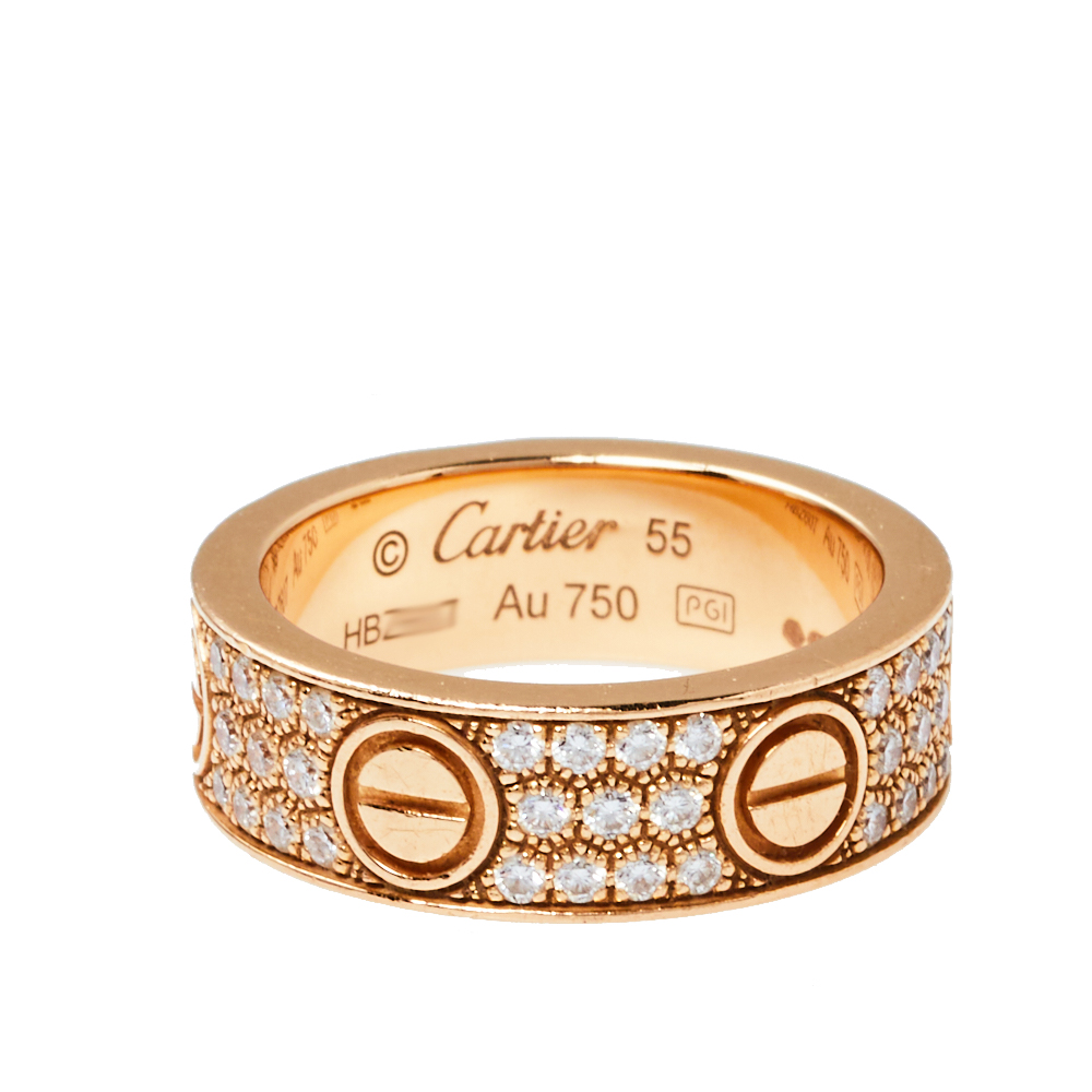 

Cartier Love Diamond Paved 18K Rose Gold Ring Size