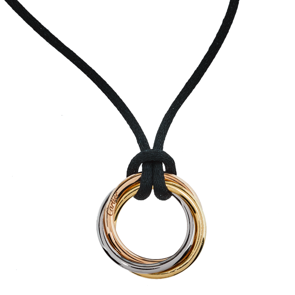 

Cartier Trinity Black Cord 18K Three Tone Gold Pendant Necklace