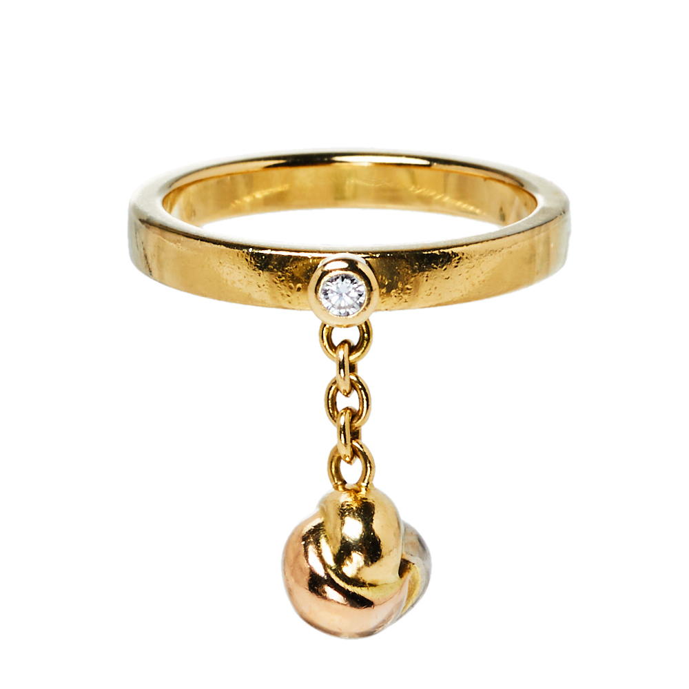 

Cartier Trinity Knot Charm Diamond 18K Three Tone Gold Ring Size