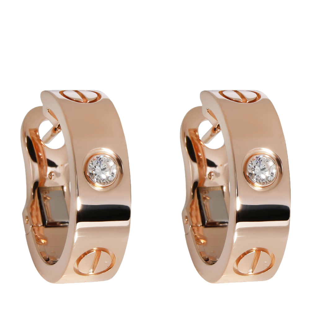 Cartier 18K Rose Gold 0.14 CTW Diamond Love Hoop Earring