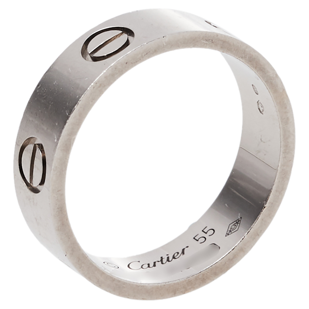 Pre-owned Cartier Love 18k White Gold Ring Size 55