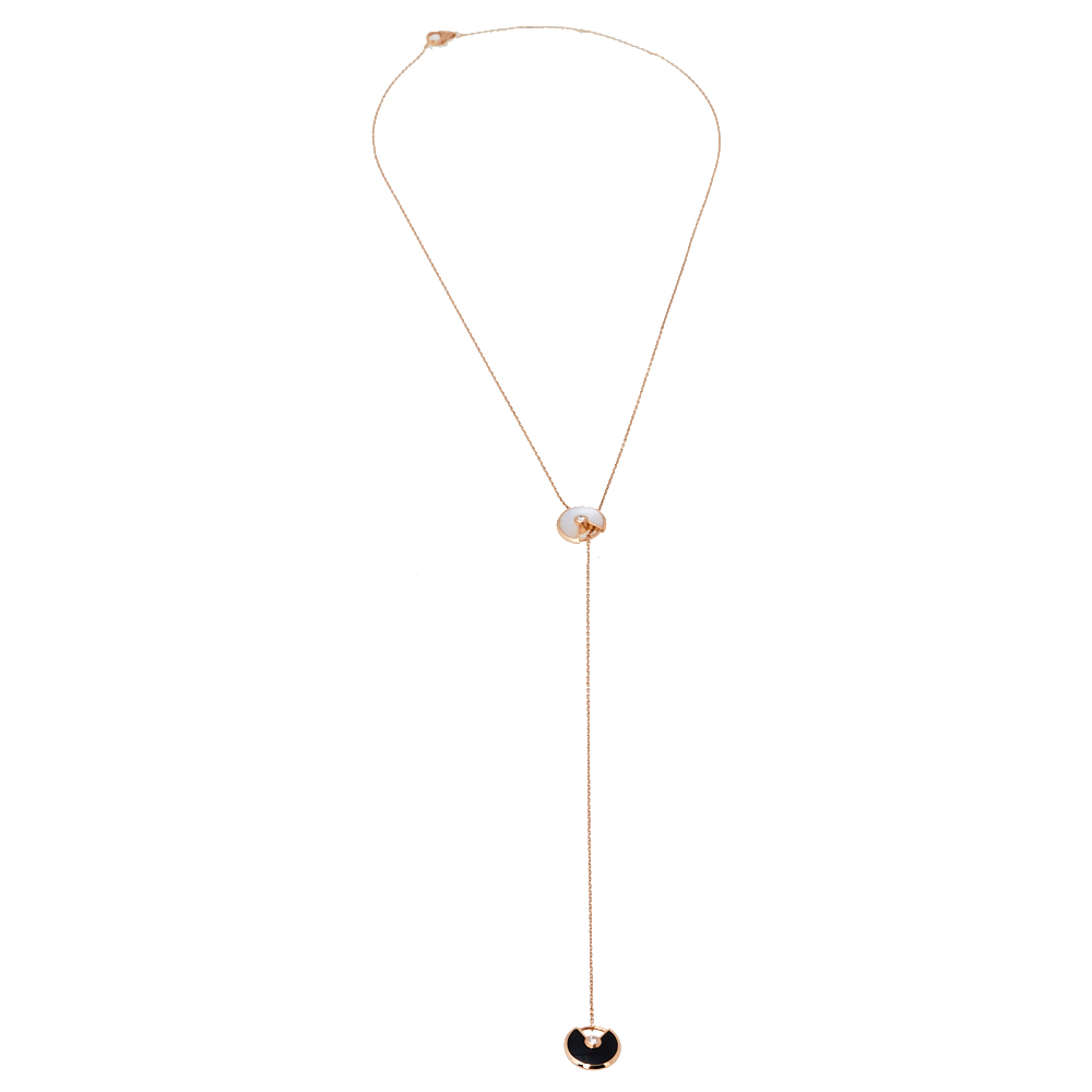 

Cartier Amulette de Cartier Diamond Onyx Mother of Pearl 18K Rose Gold Necklace