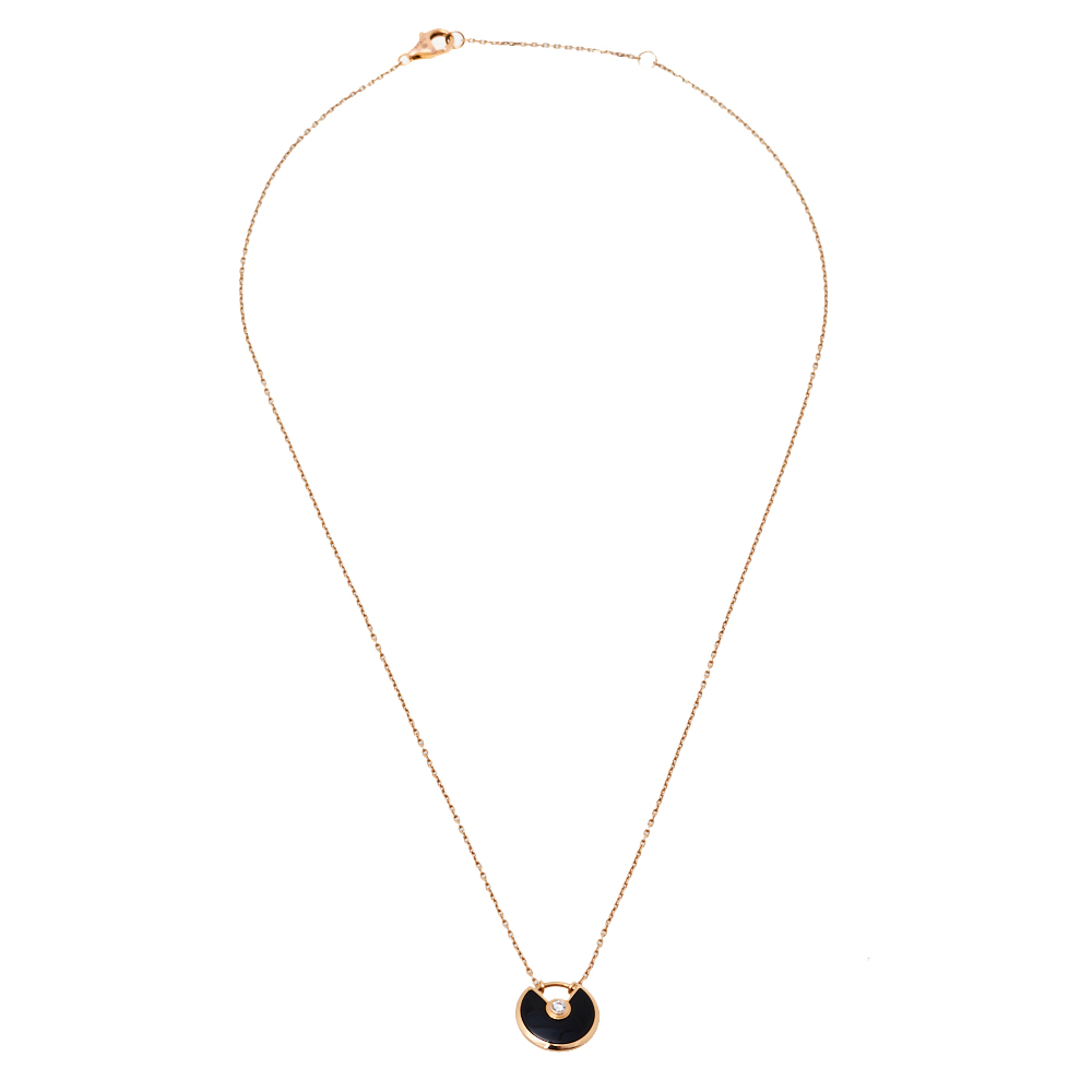 

Cartier Amulette de Cartier Diamond Onyx 18K Rose Gold Necklace
