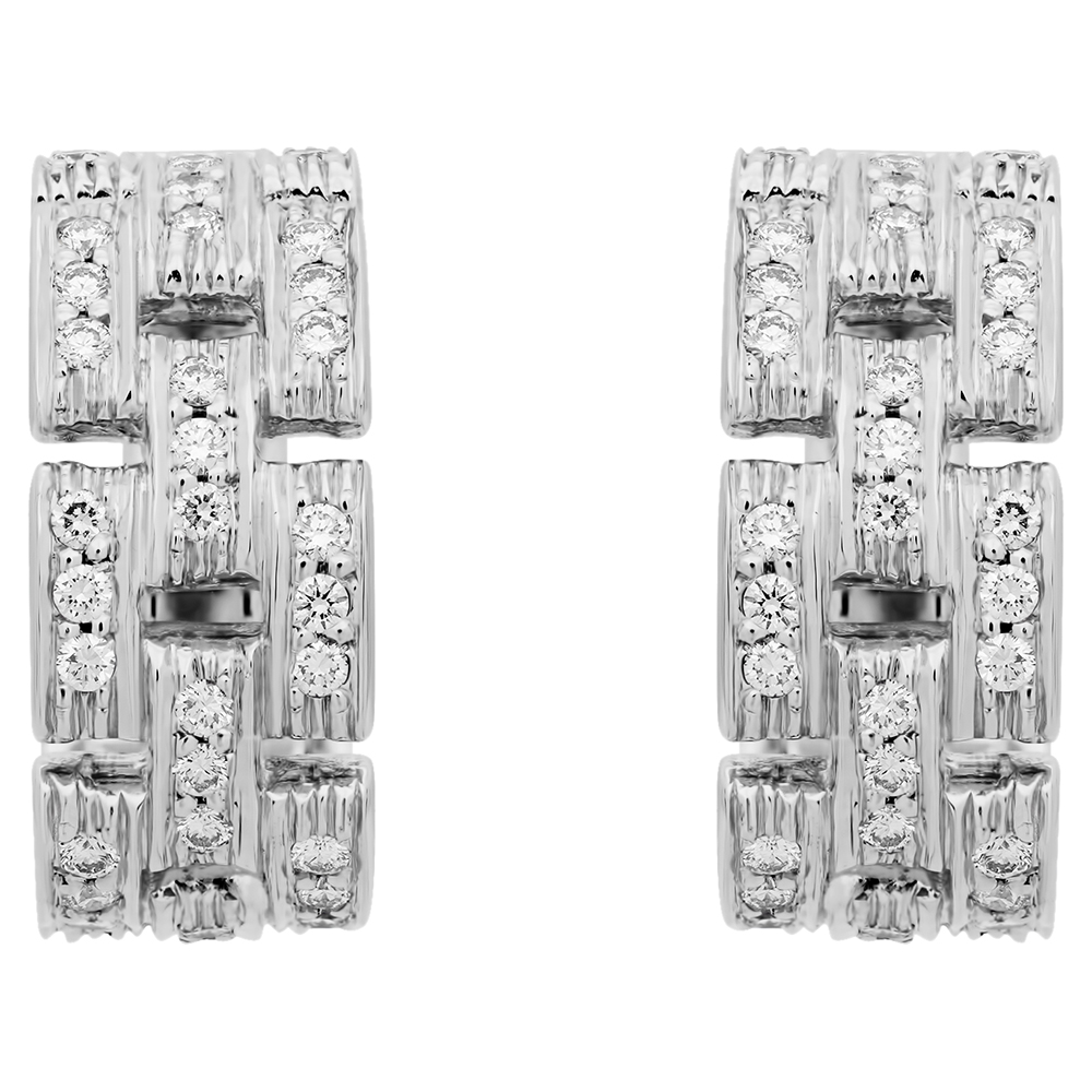 Pre-owned Cartier 18k White Gold Diamond Maillon Panthere Earrings