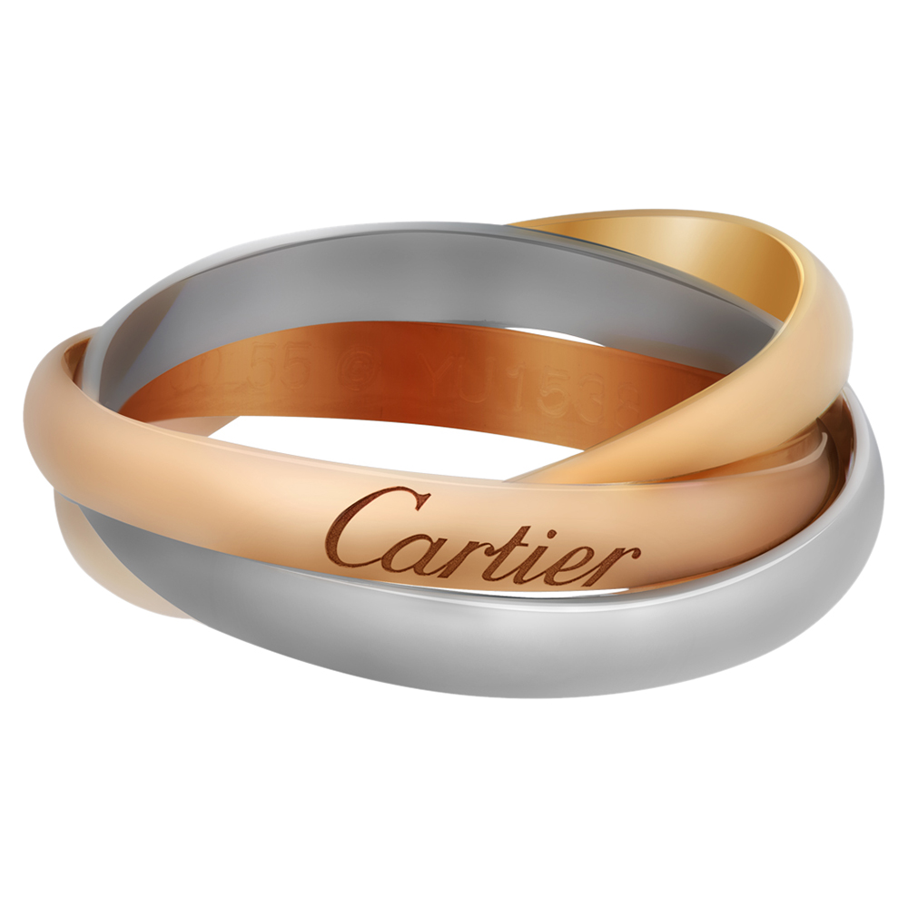 Pre-owned Cartier 18k Yellow, White & Rose Gold Sm Trinity Ring Size Eu 55