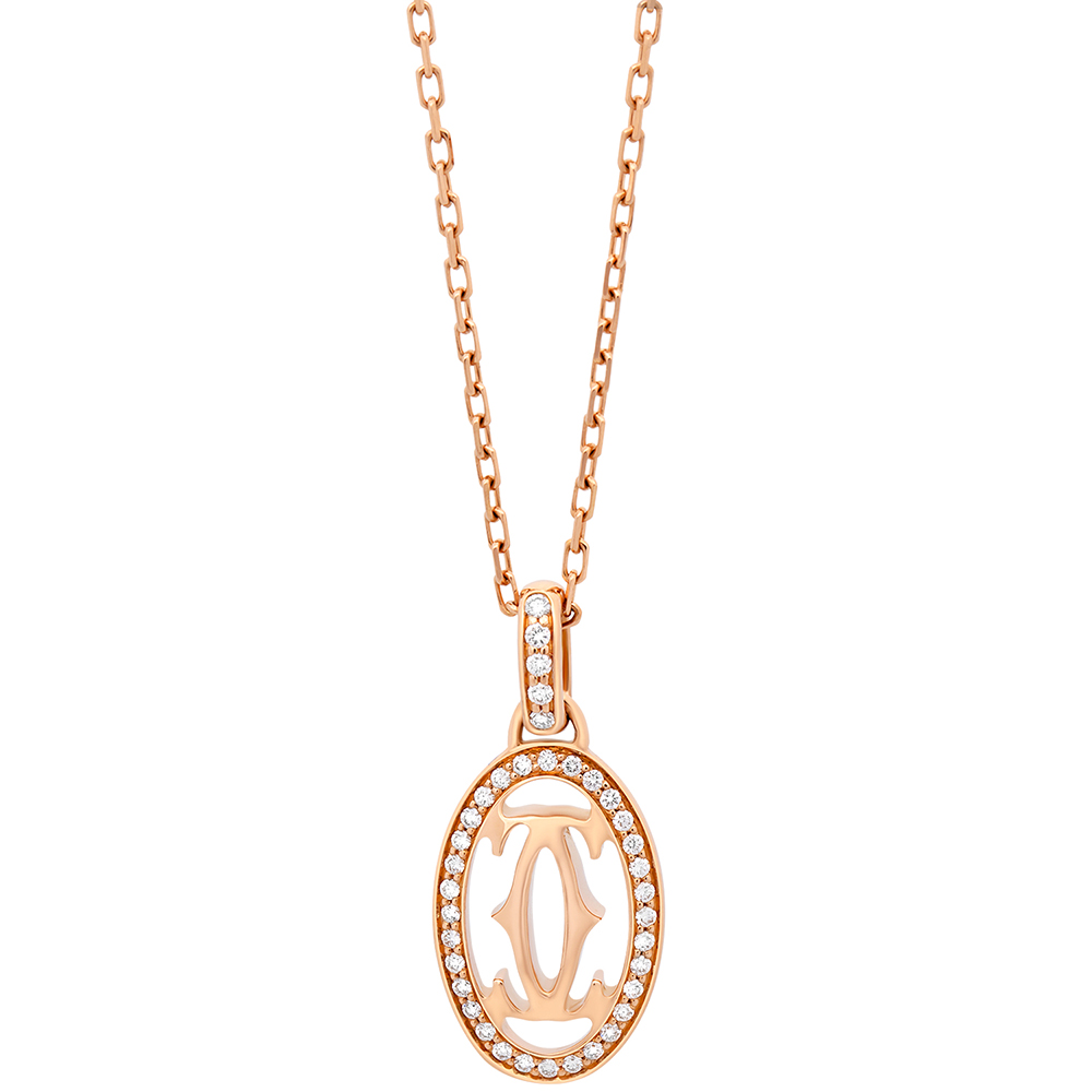 Pre-owned Cartier 18k Rose Gold Diamond Logo Necklace