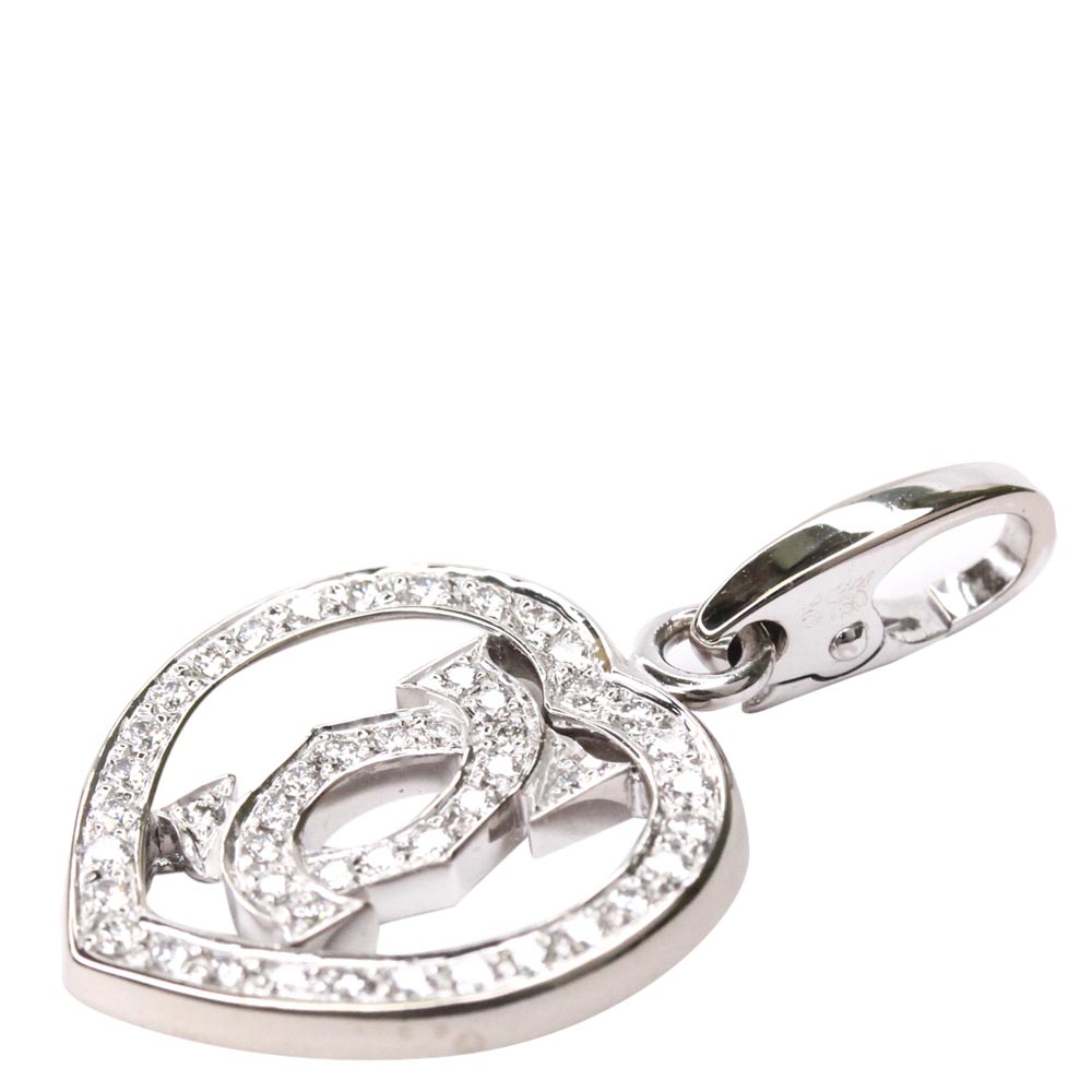 Pre-owned Cartier 18k White Gold Diamond Double C Heart Charm Pendant