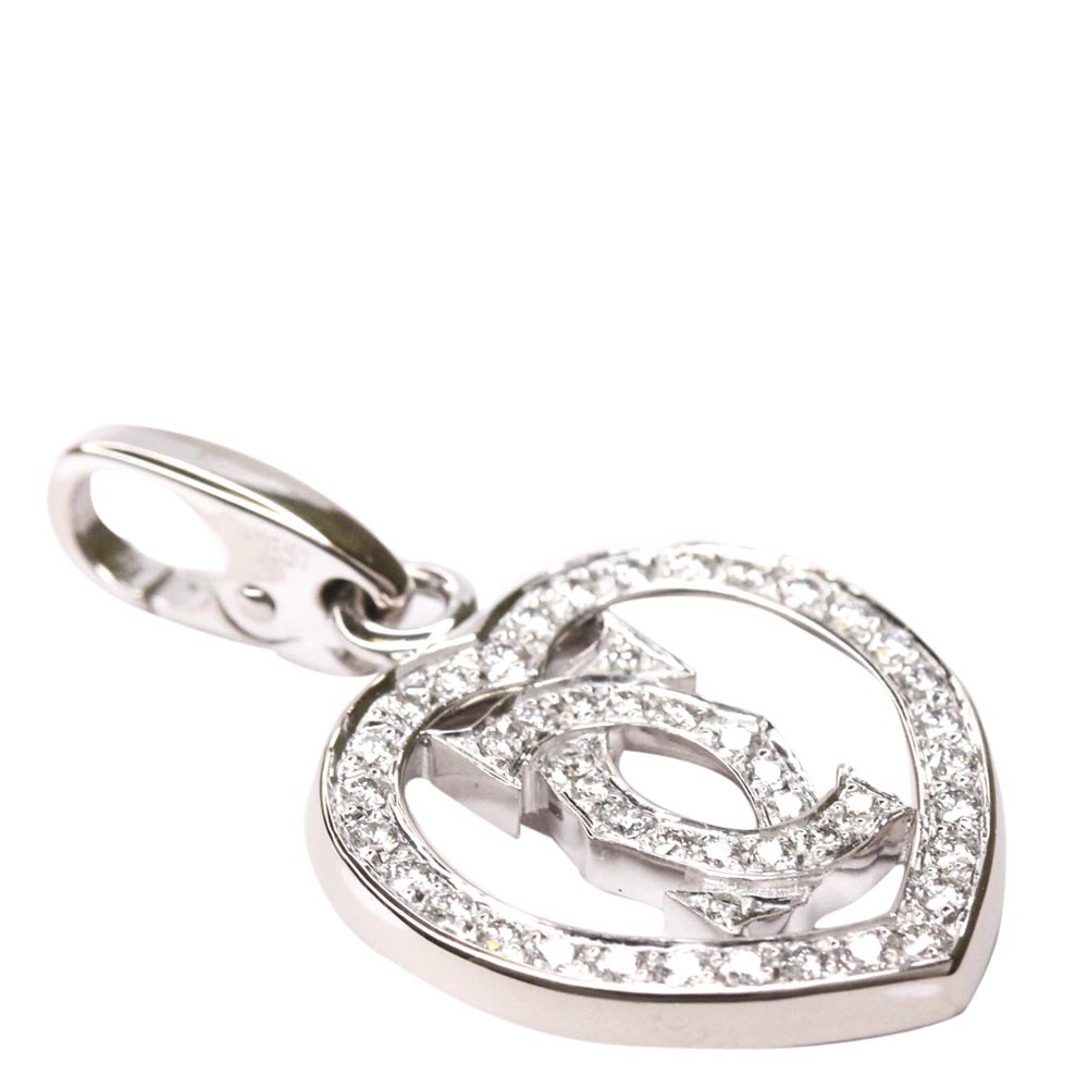 

Cartier 18K White Gold Diamond Double C Heart Charm Pendant