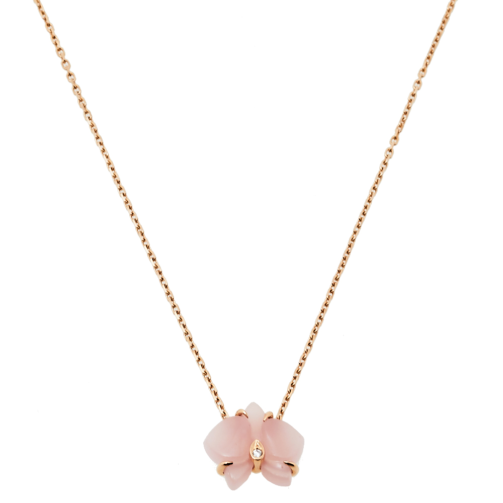 Pre-owned Cartier Diamond Pink Chalcedony 18k Rose Gold Necklace