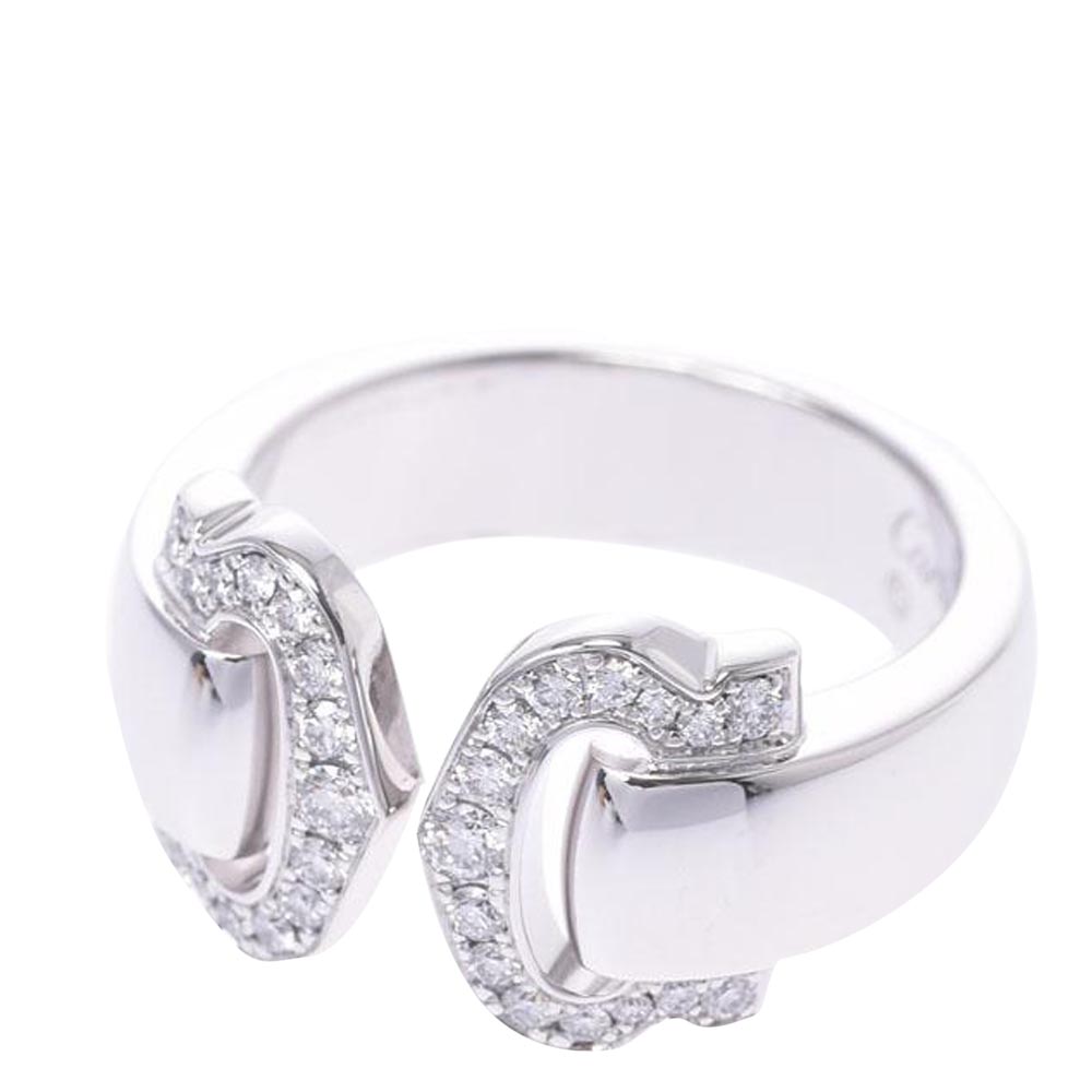 

Cartier Double C 18K White Gold Diamond Ring Size EU, Silver