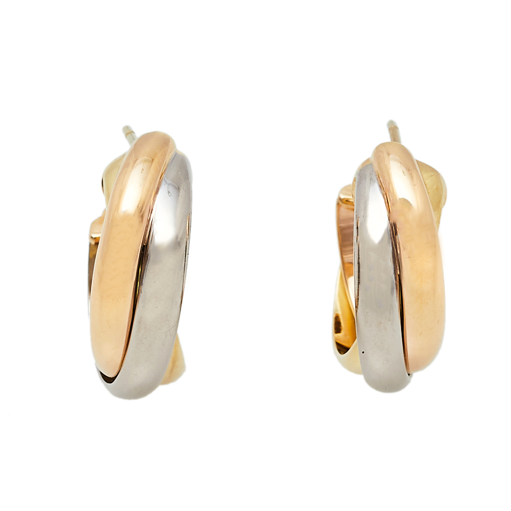 Pre-owned Cartier Trinity 18k Three Tone Gold Huggie Earrings
