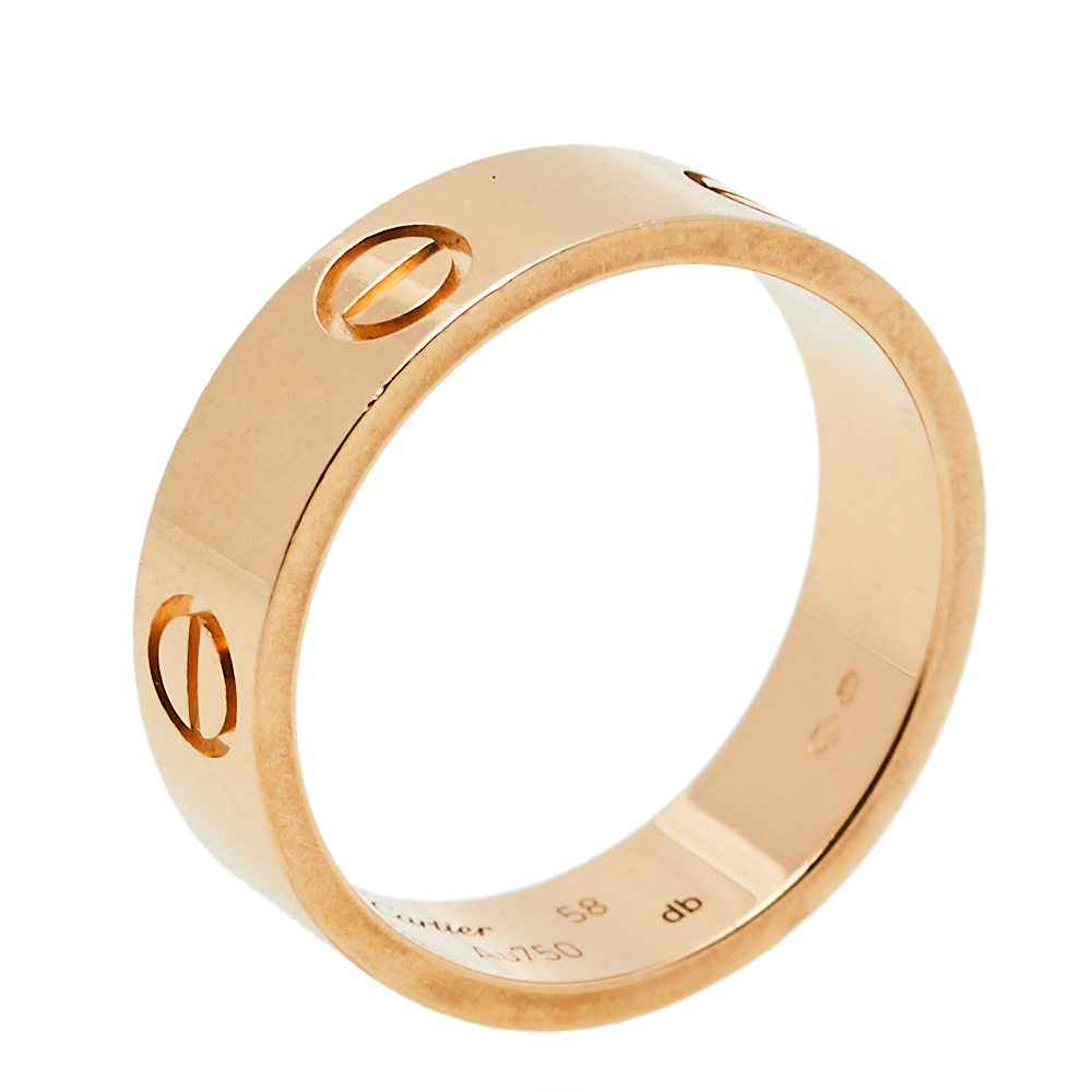 Pre-owned Cartier Love 18k Rose Gold Band Ring Size 58