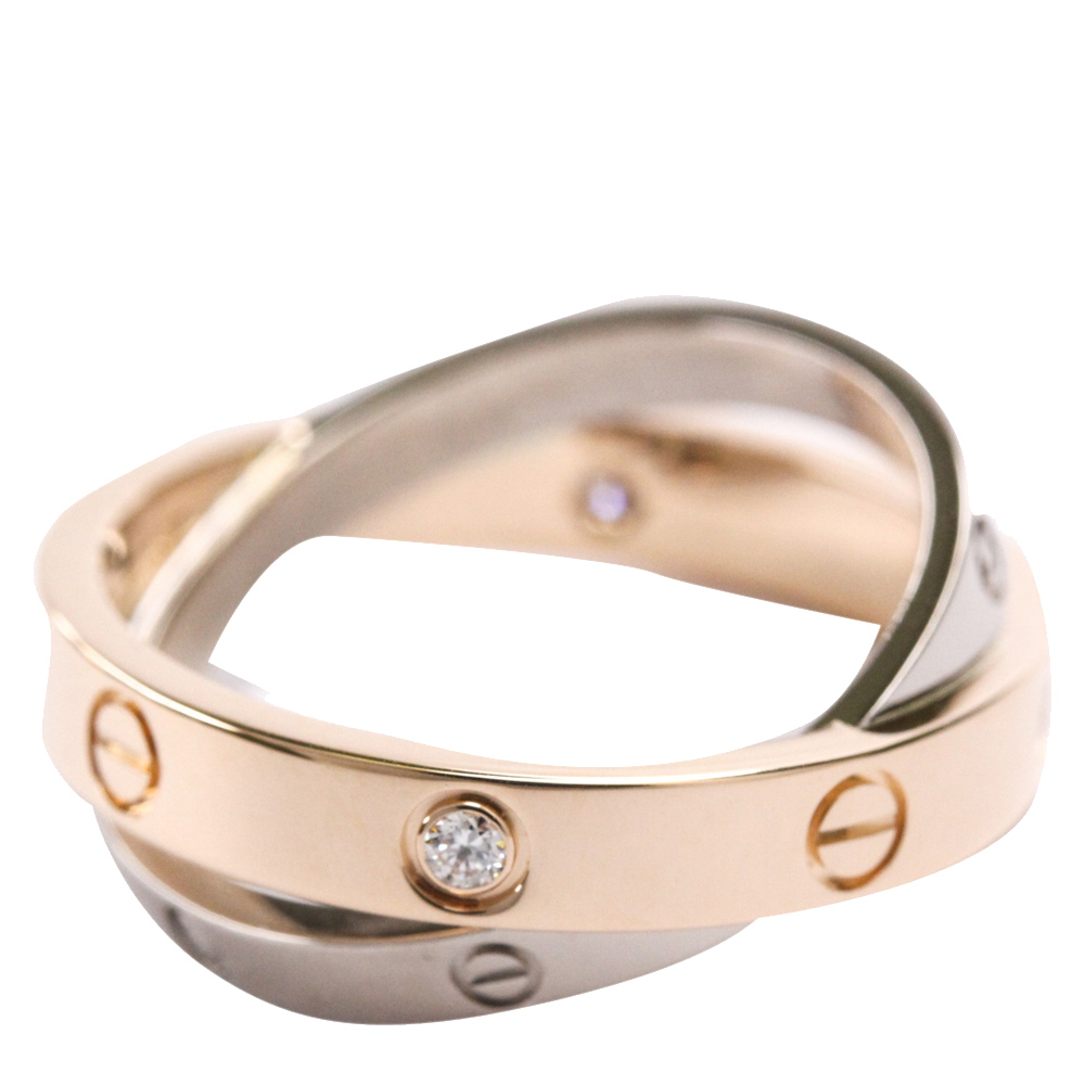Pre-owned Cartier Love 6 Diamonds 18k White Gold 18k Rose Gold Ring Size Eu 53