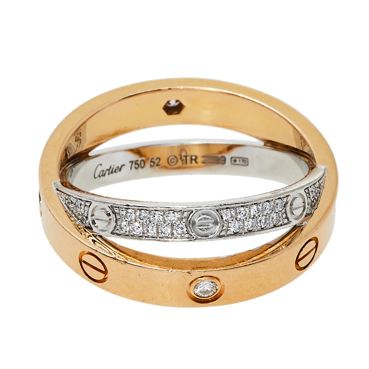 

Cartier Love Diamond Paved 18K Two Tone Gold Ring Size