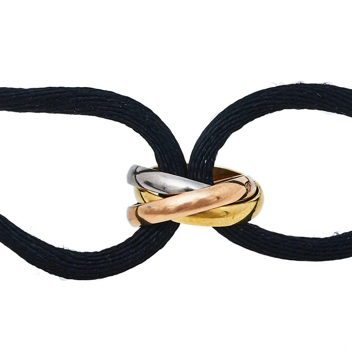 

Cartier Trinity 18K Three Tone Gold Adjustable Black Cord Bracelet