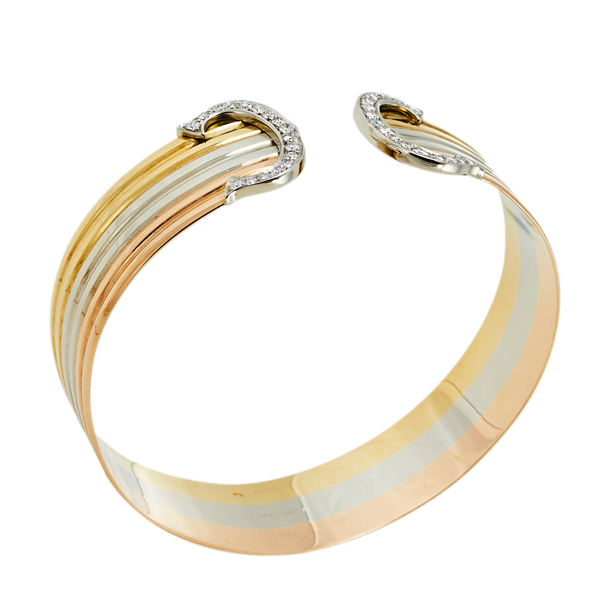 

Cartier C de Cartier Vintage Diamond 18K Three Tone Gold Cuff Bracelet