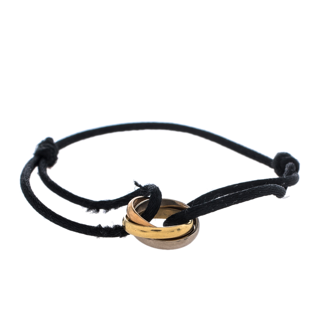 

Cartier Trinity 18K Three Tone Gold Adjustable Black Cord Bracelet