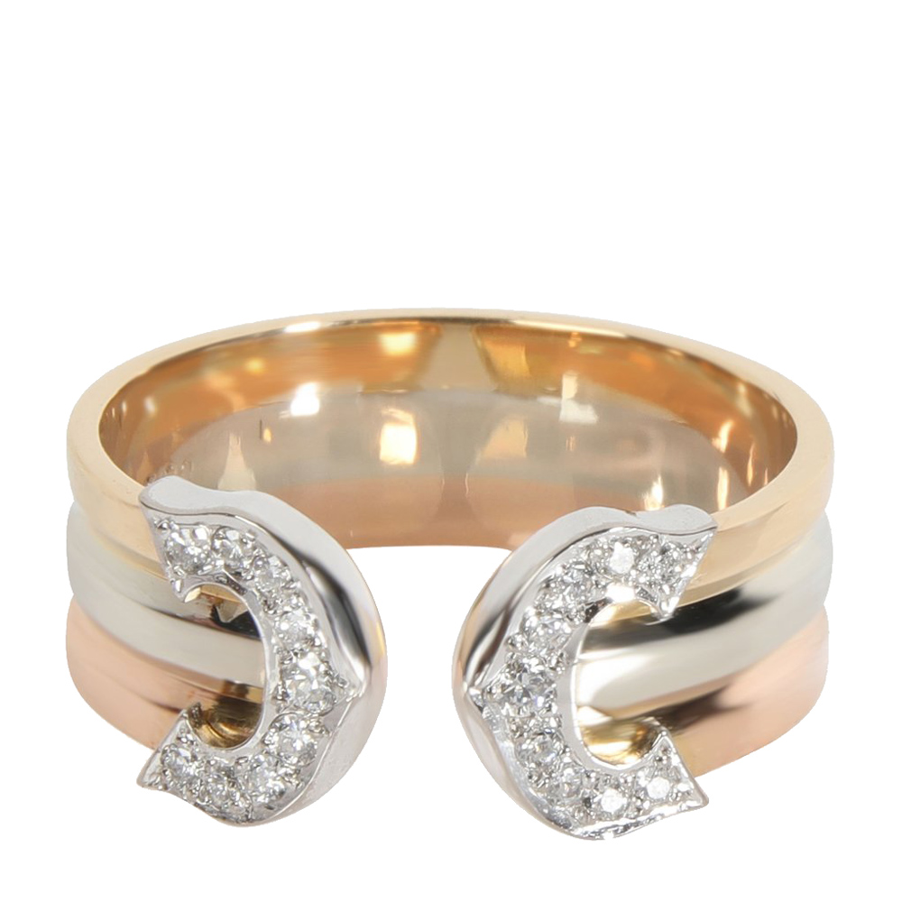 

Cartier C de Cartier Diamond 18K Yellow, Rose, White Gold Band Ring Size EU