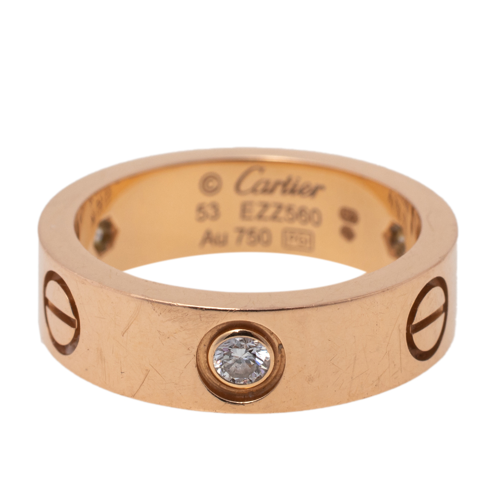 

Cartier Love 3 Diamond 18K Rose Gold Band Ring Size