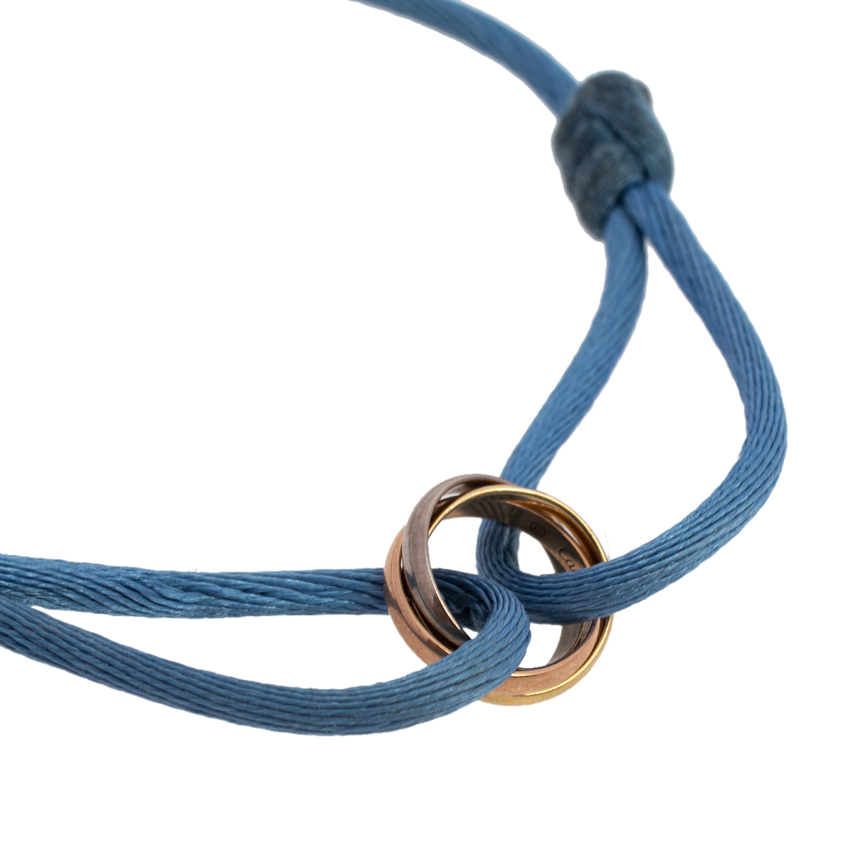 

Cartier Trinity 18K Three Tone Gold Adjustable Blue Cord Bracelet