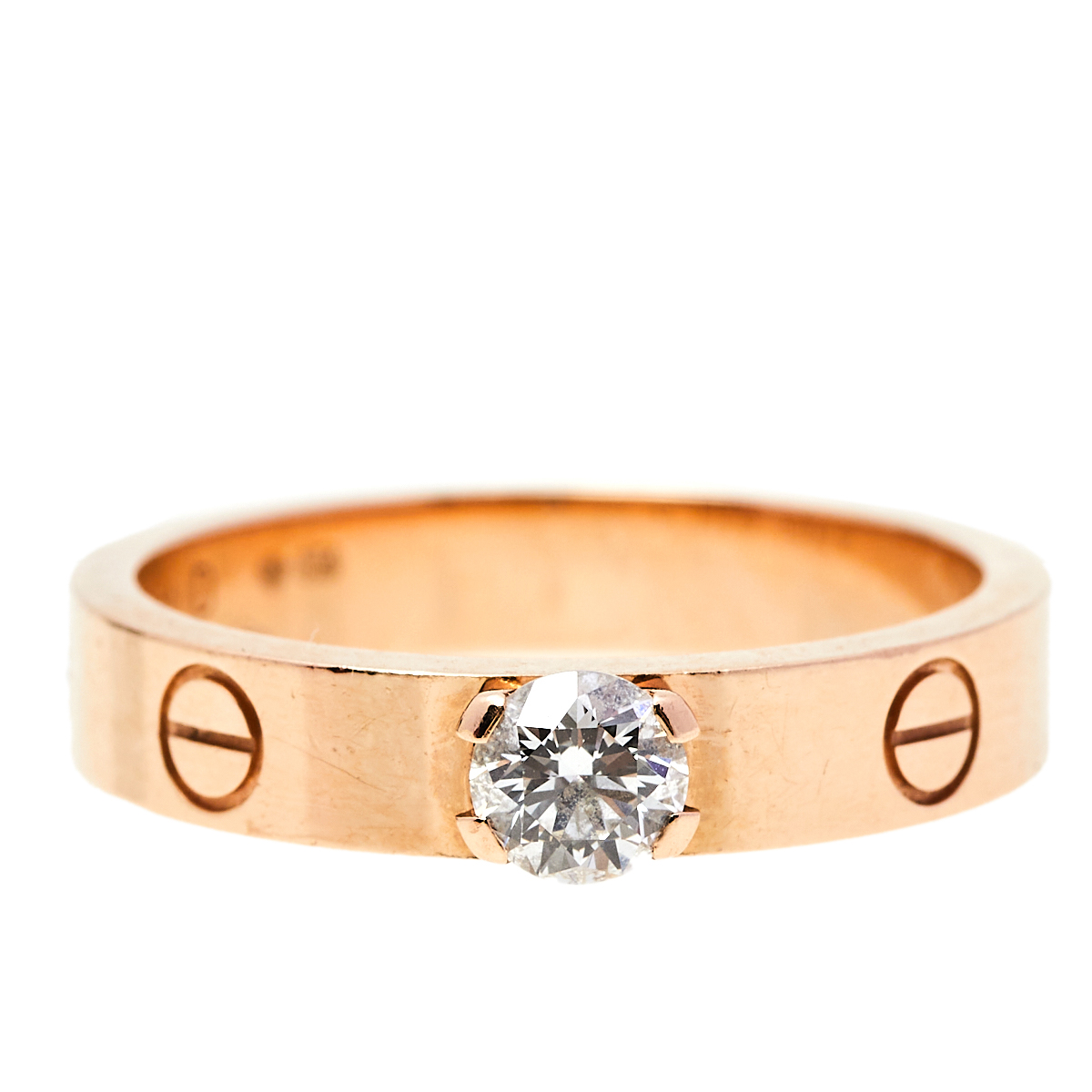 

Cartier Love 0.25ct Solitaire Diamond 18K Rose Gold Narrow Band Ring Size