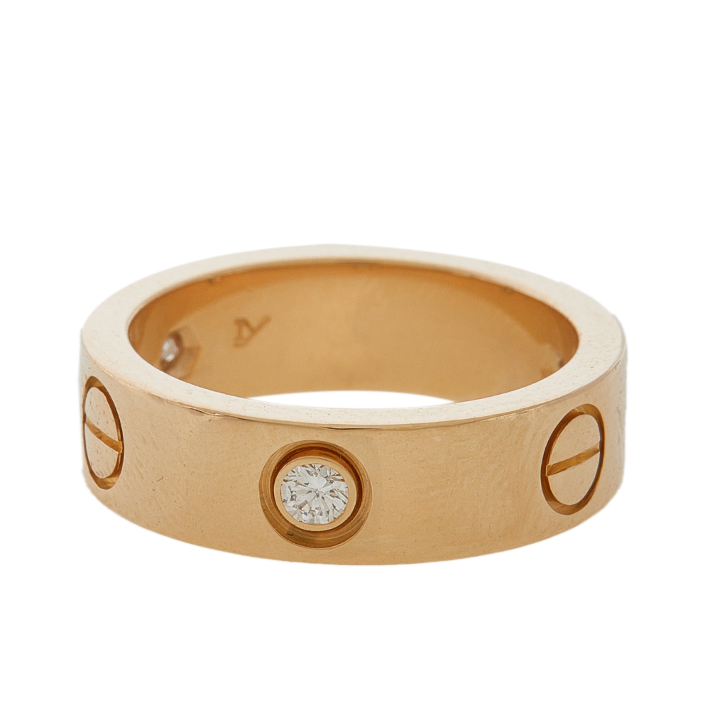

Cartier Love 3 Diamond 18K Rose Gold Band Ring 51