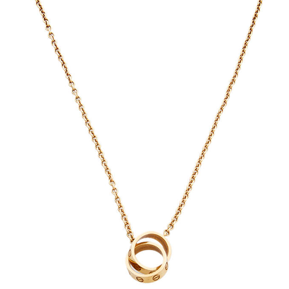Cartier Love Interlocking 2 Hoops 18K Yellow Gold Necklace
