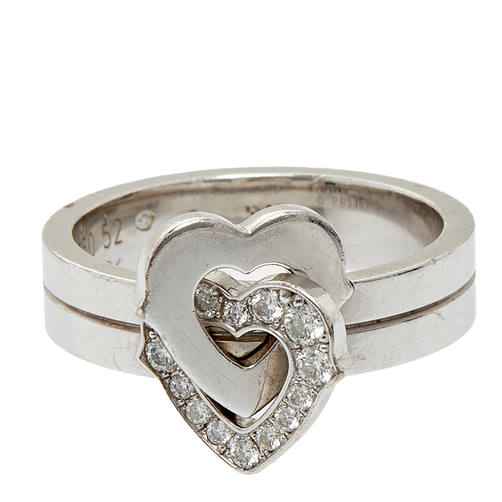 

Cartier Double Heart Diamond 18K White Gold Cocktail Ring Size