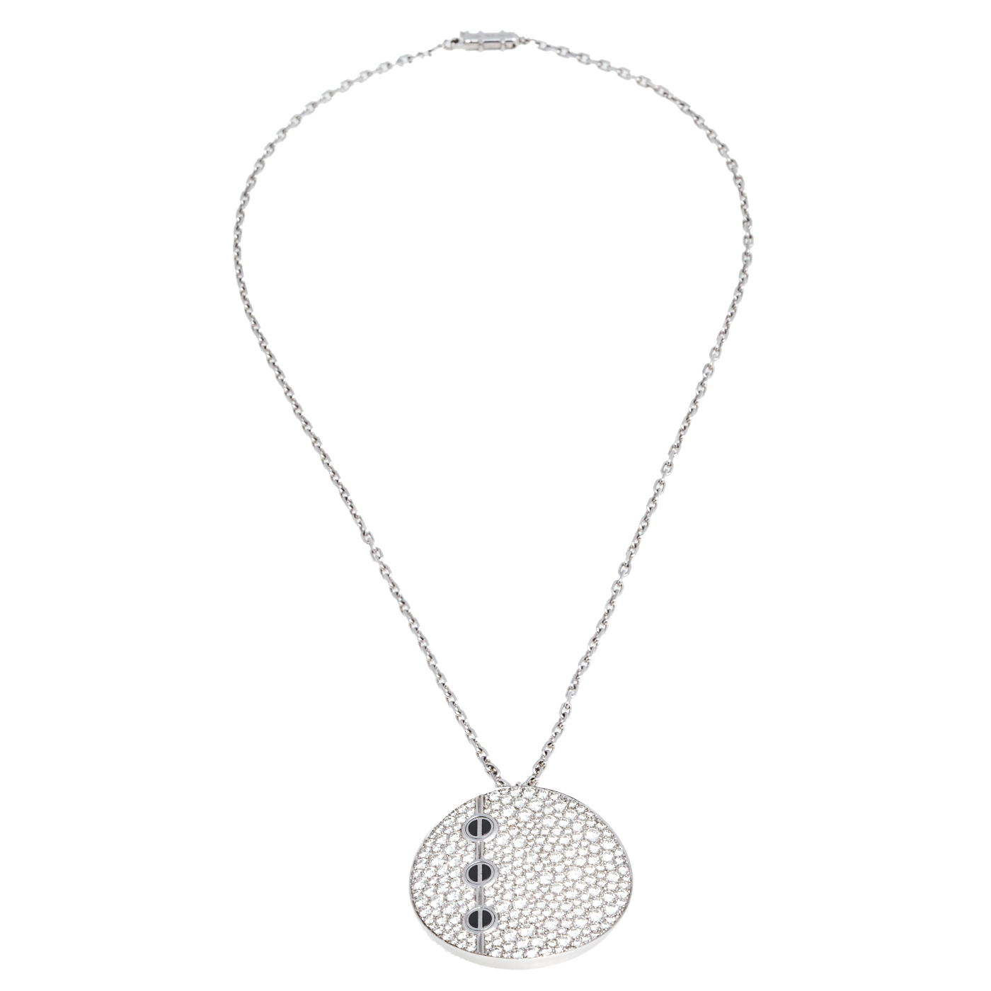 

Cartier Love Ceramic Pave Diamond 18K White Gold Circular Pendant Necklace