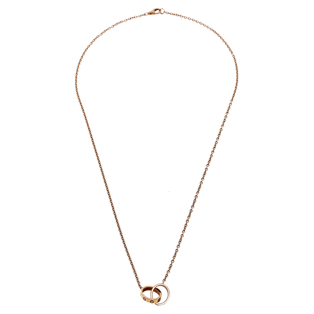 

Cartier Love Interlocking 2 Loop 18K Rose Gold Pendant Necklace