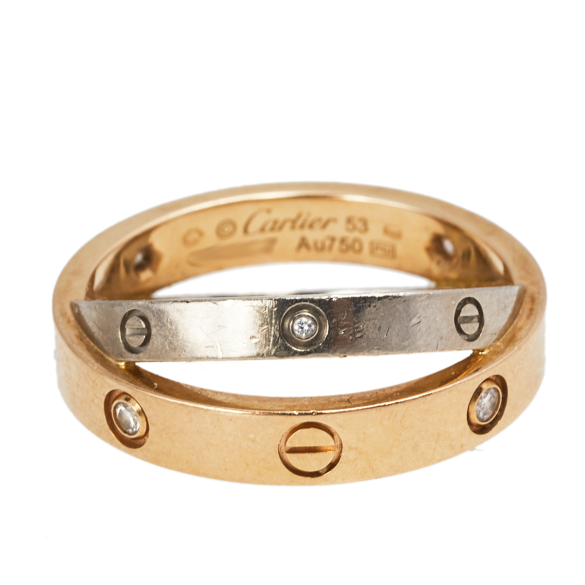 

Cartier Love 6 Diamonds Two Tone 18k Gold Ring Size