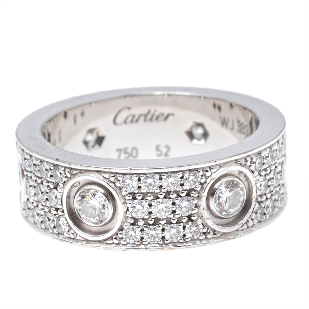 

Cartier Love Diamond Paved 18K White Gold Band Ring Size