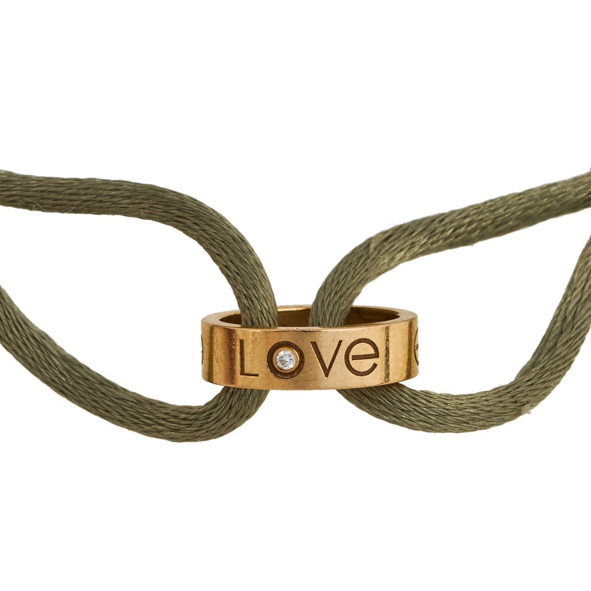 

Cartier Love Charity Diamond 18k Rose Gold Green Cord Adjustable Bracelet
