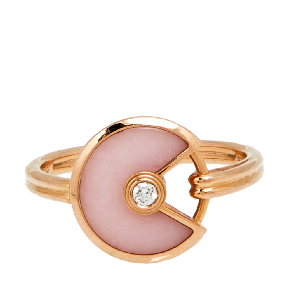 

Cartier Amulette de Cartier Pink Opal Diamond 18K Rose Gold Ring Size