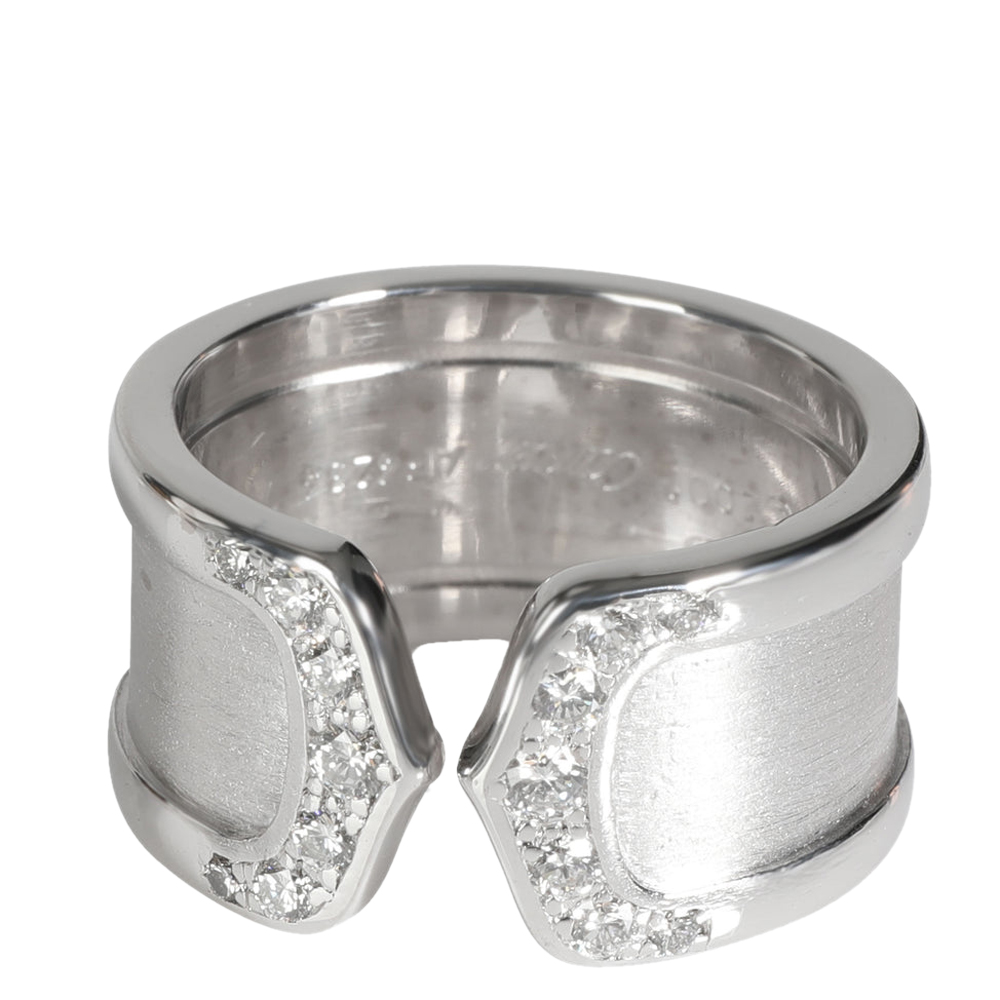 

Cartier 18k White Gold 0.10 CTW Diamond C De Cartier Band Ring Size EU