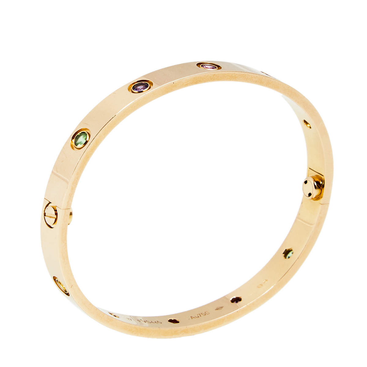 

Cartier Love Multi Gemstones 18k Rose Gold Bangle Bracelet 17