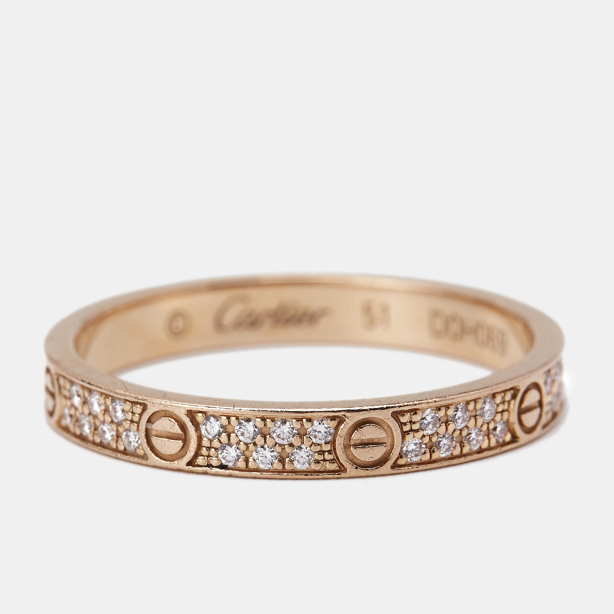 

Cartier Love Diamonds 18k Rose Gold Small Model Band Ring Size